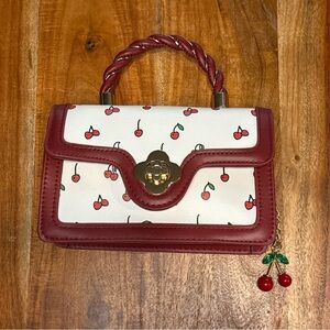 Cherry Print Red and White Women's Clutch Bag Designer Inspired Vegan Leather